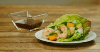 Vietnamese style lettuce wraps with grilled shrimp avocado and mango