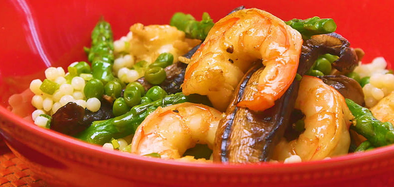 Shrimp Mushroom and Asparagus Stir Fry with Couscous